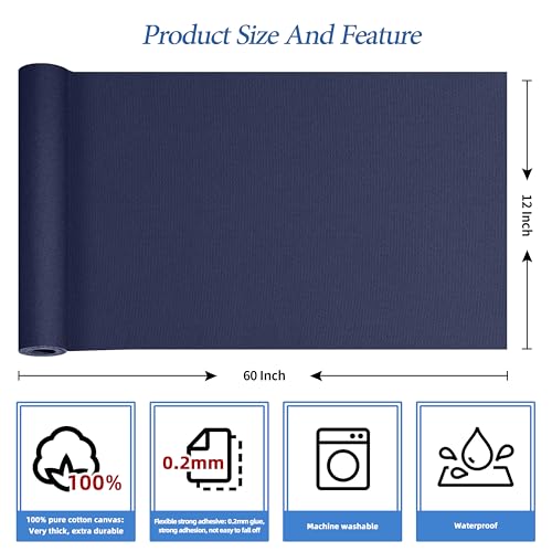KING MOUNTAIN Canvas Iron on Patch,12"×60",Waterproof 100% Cotton Fabric Repair Patch,Used for Various Sofa,Tent,Clothes,Seats,Suitcases (Dark Blue,Waterproof) - color: Dark Blue, size: Canvas-12x60