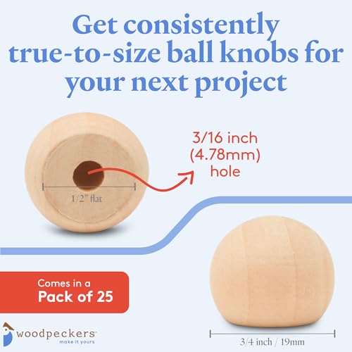 Wood Knobs, 3/4 Inch Round Natural Wood Drawer Pulls, Pack of 25 Unfinished Wooden Drawer Knobs, Ball Shaped Wood Cabinet Knobs, Nursery Dresser Knobs, Wood Door Knobs and Crafts - size: 3/4 inch