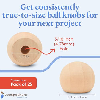 Wood Knobs, 3/4 Inch Round Natural Wood Drawer Pulls, Pack of 25 Unfinished Wooden Drawer Knobs, Ball Shaped Wood Cabinet Knobs, Nursery Dresser Knobs, Wood Door Knobs and Crafts - size: 3/4 inch