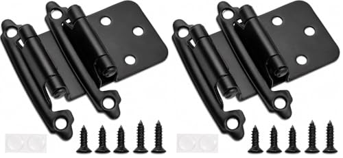 Decobasics 1/2" Overlay Matte Black Cabinet Hinges (10 Pair -20 Pcs) Self Closing Bath & Kitchen Cabinet Hinges Black Flush Mount w/Door Bumpers & Upgraded Screws (Pack of 2) - color: Matte Black, size: 40 Pack