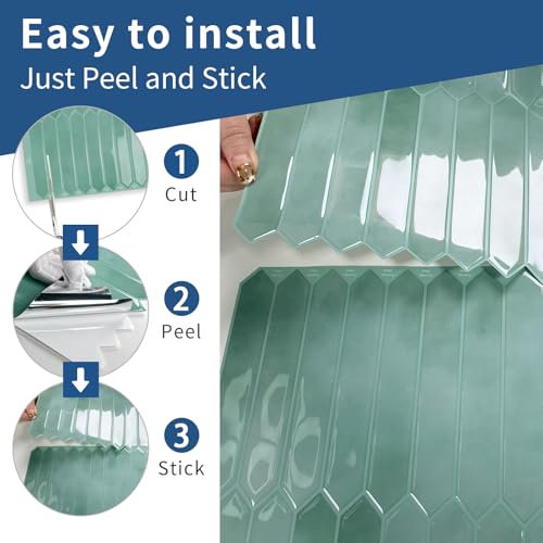 10 Sheets Long Hexagon Tile Peel and Stick Backsplash - color: Cyan
