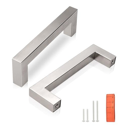 KNOBWELL 20 Pack 3-1/2" Square Kitchen Cabinet Pulls Brushed Nickel, Dresser Drawer Pulls for Bathroom Cabinet Vanity Nightst Chest, 4" Overall Length - color: Brushed Nickel, size: Hole Center:3-1/2 inch(90mm)