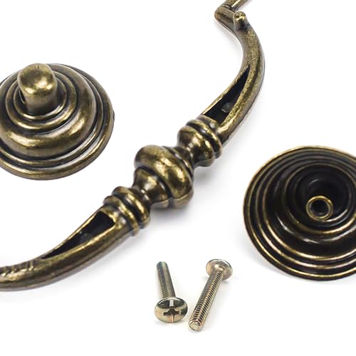 6 PCS Antique Brass Metal Drop Bail Pulls,3-1/2" Center to Center - color: Antique Brass, size: 3-1/2" Center to Center