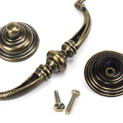 6 PCS Antique Brass Metal Drop Bail Pulls,3-1/2" Center to Center - color: Antique Brass, size: 3-1/2" Center to Center