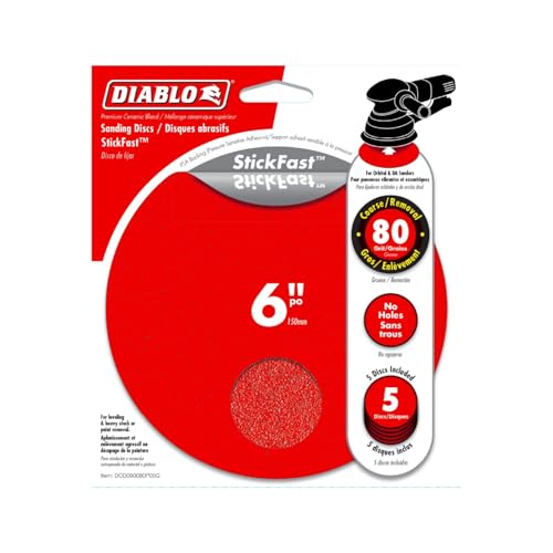 Diablo Sanding ROS Sanding Disc with StickFast Backing - 6" Dia, 5-Pack - style: 80-Grit, Coarse - Pack of 5