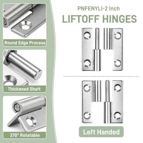 2in Lift Off Hinges 4Pack, 304 Stainless Steel Small Cabinet Hinges, Pin-on-Right Removable Butt Hinges for Wooden Box, Tool-Free Hinge for DIY & Electronics Enclosure (Silver, 16 Screws) - size: 2x1.4x0.4 in
