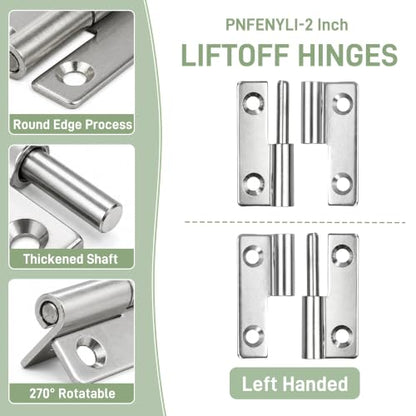 2in Lift Off Hinges 4Pack, 304 Stainless Steel Small Cabinet Hinges, Pin-on-Right Removable Butt Hinges for Wooden Box, Tool-Free Hinge for DIY & Electronics Enclosure (Silver, 16 Screws) - size: 2x1.4x0.4 in