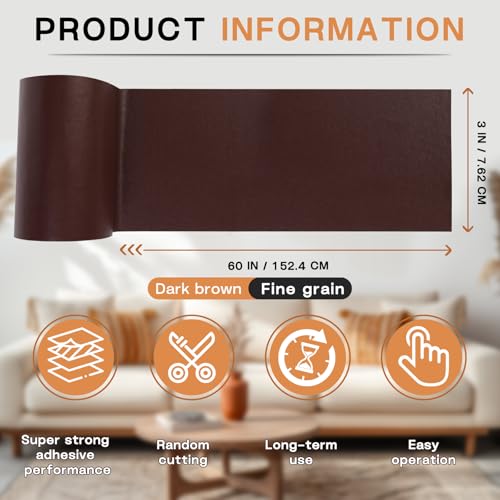Leather Repair Patch, Self Adhesive Leather Repair Tape Kit Dark Brown - color: Dark Brown-1, size: Fine Grain 3 x 60 In