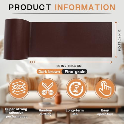 Leather Repair Patch, Self Adhesive Leather Repair Tape Kit Dark Brown - color: Dark Brown-1, size: Fine Grain 3 x 60 In