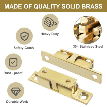 Double Roller Catch Cabinet Latches, 60mm, 4 Pack - color: Gold, size: 60mm