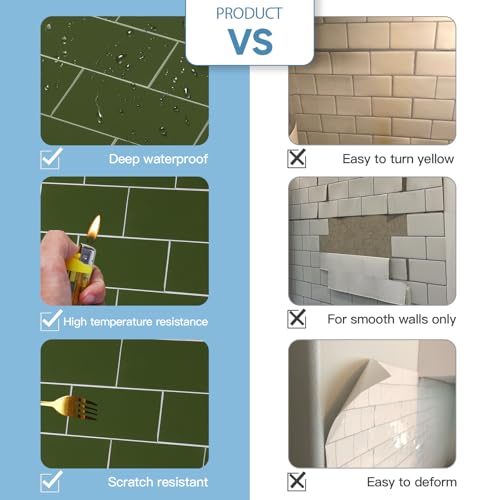 2026 New Upgrade Peel and Stick Backsplash Tile, Peel and Stick 11.34" X 11.57" Wall Tile for Kitchen, Bathroom, Fireplace, Laundry (Polished Green, 10 Packs) - color: Polished Green