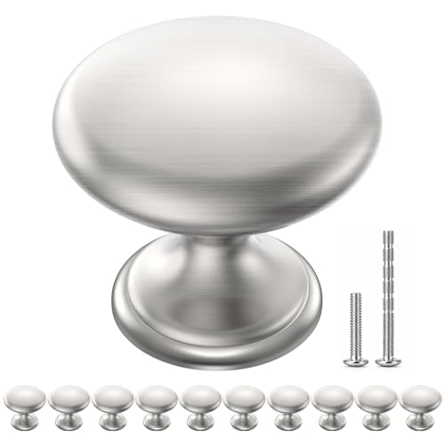 Cabinet Knobs Brushed Nickel 10 Pack, 1-1/6 Inch Round Solid Drawer Knobs - color: Silver, size: 10 Pack
