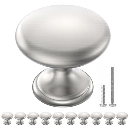 Cabinet Knobs Brushed Nickel 10 Pack, 1-1/6 Inch Round Solid Drawer Knobs - color: Silver, size: 10 Pack