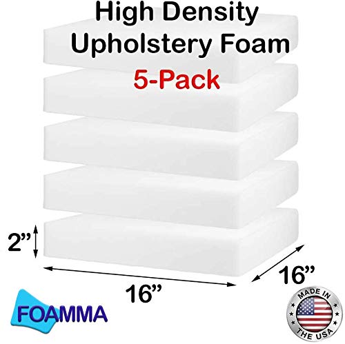 Foamma 5-Pack 2" x 16" x 16" High Density Upholstery Foam, Chair Cushion Square Foam for Dining Chairs, Wheelchair Seat Cushion Replacement - size: (5-Pack) 2" x 16" x 16" HD