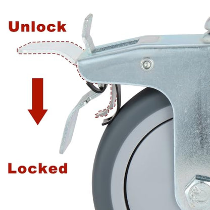 Finnhomy 4 Inches Stem Caster Wheels Set of 4 Heavy Duty 7/16 Inch Stem Diameter Swivel Locking Casters Replacement Wheels for Utility Cart/Mop Bucket/Wet & Dry Vacuum/Grills/Shop Mechanic Stool - style: 4" (with Brake)