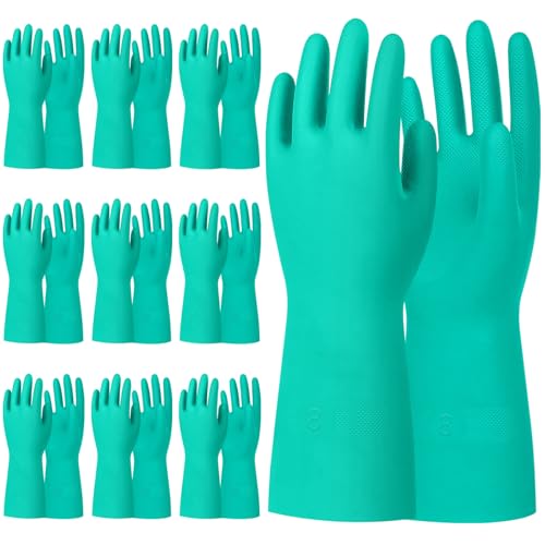 Beieverluck 10 Pairs Chemical Resistant Gloves, Reusable Heavy Duty Rubber Work Gloves, 12.6" Long Nitrile Gloves for Acid Alkali Oil Protection and Industrial Use Household, Medium - size: Medium