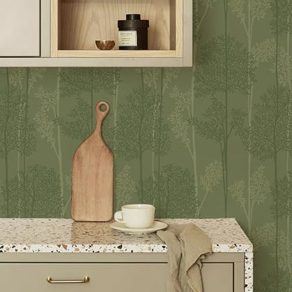 JiffDiff Dark Green Peel and Stick Wallpaper Self Adhesive 17.3" X 120" - color: Green, size: 17.3" x 120"
