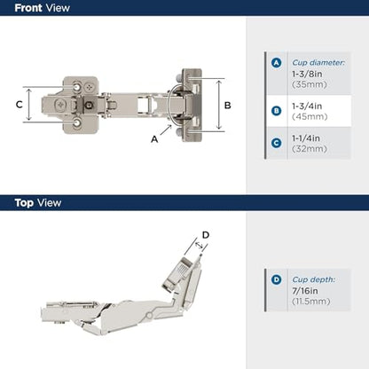 Amerock 1 Pair 165 Degree Full Overlay Lazy Susan Frameless Cabinet Hinge - size: 165 Degree Frameless, style: Self-Close