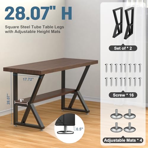 Metal Table Legs 28 Inch with Protector Adjustable Feet 1000LB Capacity