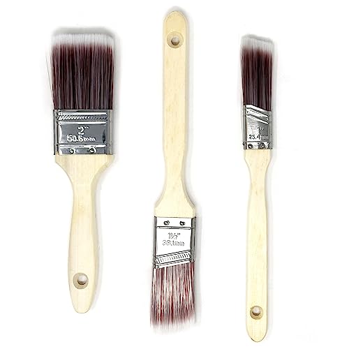 Allgala 3-PK 1"+1.5"+2 Paint Brushes Set for All Surface Wall Door Furniture Trim with Premium Wood Handle and Durable Filament Bristles