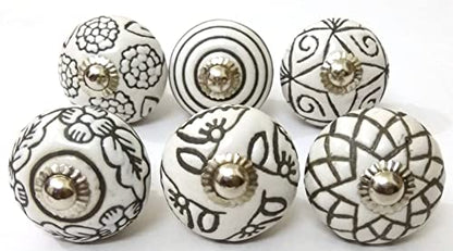 Set of 10 Ceramic Cabinet Colorful Knobs for Kitchen, Cabinet, Drawer, Wardrobe (Black and White) - color: Black and White