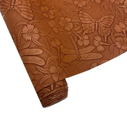 Embossed Faux Leather Sheets for Earrings Purses Making, 12 x 54 inch (32x137cm) Dragonfly Butterfly Flower Faux Leather for DIY Crafts Sewing Supplies (Brown) - color: Brown