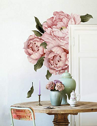 Pink Peonies Wall Decals Floral Wall Decal Peel and Stick Wallpaper Sticker