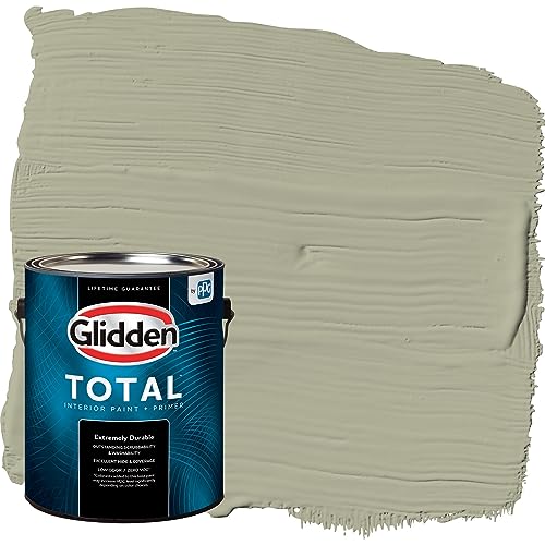 Glidden Total Interior Wall Paint & Primer All-in-One, Photo Gray/Yellow, Flat, 1 Gallon - color: Photo Gray, size: 128 Fl Oz (Pack of 1)