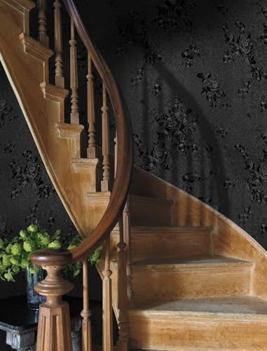 Erfoni Black Peel and Stick Wallpaper Black Floral Embossed Contact Paper - color: Black, size: 17.7" x 394"