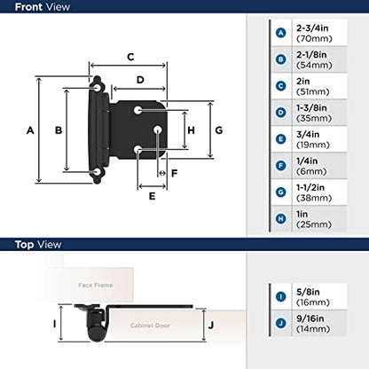 Amerock 1 Pair Variable Overlay Matte Black Face Mount Cabinet Hinge - color: Matte Black, size: Flat