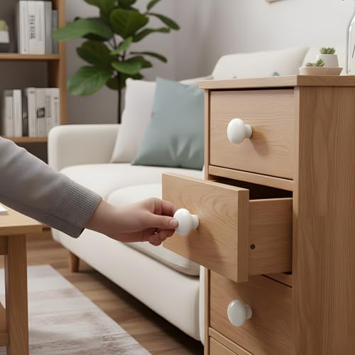 HUAMULAN Ceramic Cabinet Mushroom Knobs Dresser Drawer Pull Handles 15PCS - color: White