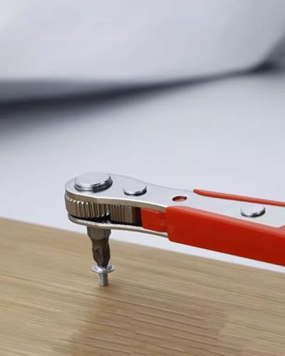 11pc Mini Right Angle Ratchet Screwdriver with 10 Bits, Manual Offset Tool with 1/4 in Hex Interface for Tight Spaces, Red - color: Red, size: 1pc Handle with 10 Bits