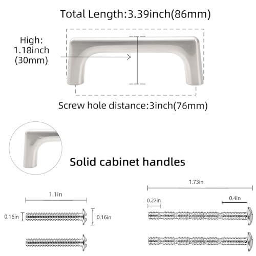 10 Pack 3 inch Brushed Satin Nickel Kitchen Cabinet Handles - color: Brushed Satin Nickel, size: 3 inch Hole Center