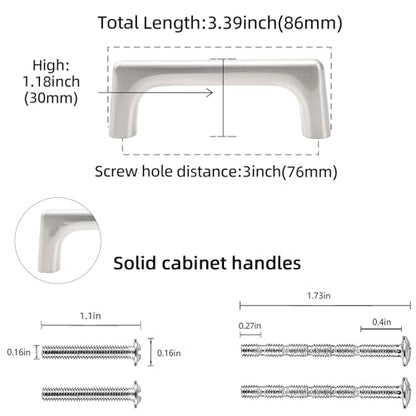10 Pack 3 inch Brushed Satin Nickel Kitchen Cabinet Handles - color: Brushed Satin Nickel, size: 3 inch Hole Center