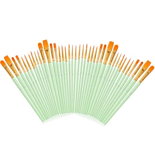 Soucolor Watercolor Paint Brushes Set, 40 Pcs Pointed Tip Painting Supplies - color: Mint Green, size: 40-Pack