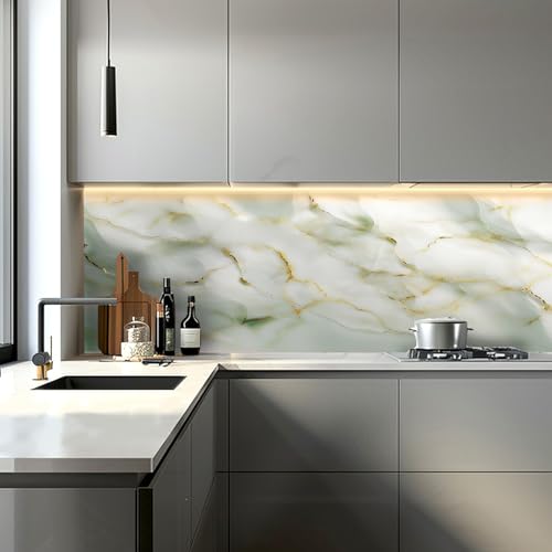Marble Wallpaper Peel and Stick Self Adhesive Contact Paper Waterproof Vinyl Wrap Cover Furniture Sticker for Kitchen Countertops Cabinets Table Desk 39.37 x 23.62 in (Light Green) - color: Green