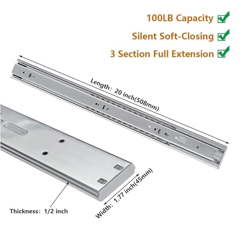 LONTAN 20 Inch Soft Close Drawer Slides with Rear Mounting Brackets 1 Pair - size: 20 Inch