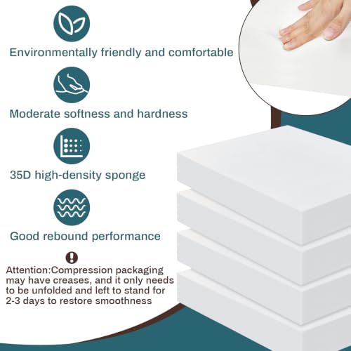 Frienda 4 Pack 4" x 20" x 24" Upholstery High Density Foam Cushion, White - color: White, size: 4" x 20" x 24"