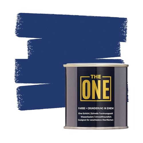 THE ONE All-In-One Paint & Primer - Blue Satin, 8.5 Fl Oz/250ml Sample | 1 Coat Formula | Easy Indoor & Outdoor Decorating for Home & Garden Walls, Floors & Furniture | Water-Based & Low VOC - color: Blue, size: 8.5 Fl Oz (Pack of 1)