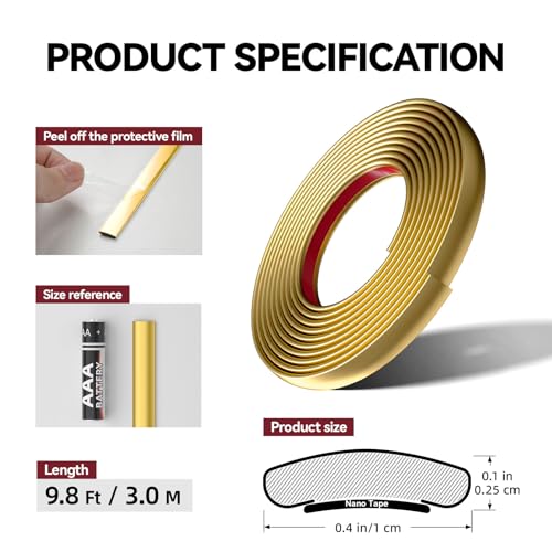 9.8 Ft Peel and Stick Wall Molding Trim, Flexible PVC Trim - color: Gold, size: 9.8 Ft