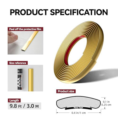9.8 Ft Peel and Stick Wall Molding Trim, Flexible PVC Trim - color: Gold, size: 9.8 Ft