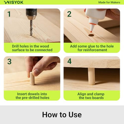 WISYOK 300Pcs Wooden Dowels, 8 Sizes, 1/4,5/16,3/8 in - size: 8 Size-300pcs