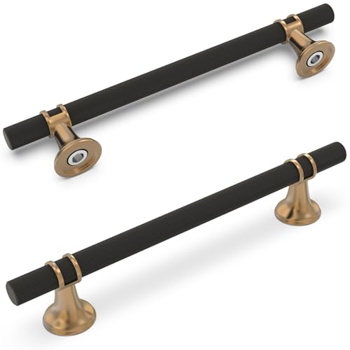 20 Pack 6.3 Inch Black and Champagne Bronze Cabinet Handles - color: Black and Champagne Knurled, size: 6-1/4'' Hole Center(160mm)