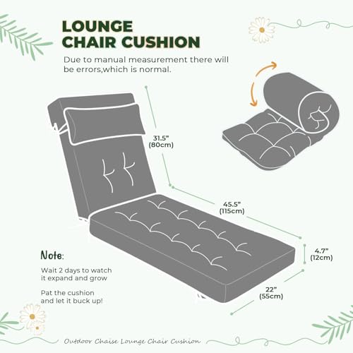76 x 22 x 4.7 Waterproof Chaise Lounge Chair Cushion Outdoor Gray - color: Grey, size: 1 Pack