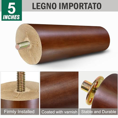 FoDau770 Rubber Wood Legs 5", Slant Taper, 5/16"-18 Thread, Brown, 4pcs - color: Brown, size: 5 Inch - Slanted (80°)