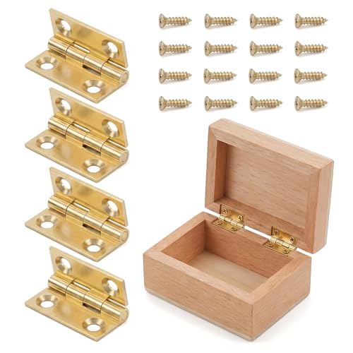 Butt Hinge for Wooden Box 4 Pcs 1 Inch Brass Mini Hinges Small Cabinet Folding Craft Hinges with Mounting Screws for Crafts Drawer Door Closet Furniture