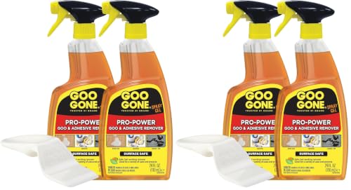 Goo Gone Pro-Power Spray Gel Adhesive Remover - Surface Safe, Great Cleaner, No Harsh Odors, Removes Stickers, Can Be Used On Tools, 24 Ounce, 4 Pack with Scraper Tool - size: 24 Fl Oz (Pack of 4)