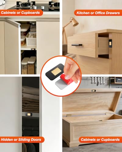 PHIXBEAR 12 Pack No Drill Magnetic Cabinet Door Catch, Ultra Thin Cabinet Door Magnets for Closure, Heavy Duty Adhesive Latches for Kitchen, Drawer, Wardrobe, and RV
