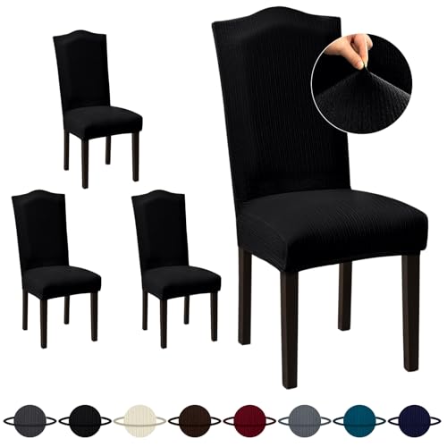 Sufdari Dining Room Chair Covers Set of 4, Black Non-Slip Spandex Kitchen Parsons Slipcovers for Dining Chairs, Hotel (Extra Large) - color: .Black, size: XL-4 PC