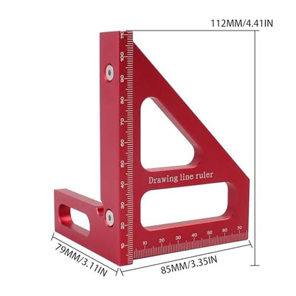 3D Multi-Angle Measuring Ruler,45/90 Degree Aluminum Alloy Woodworking Square Protractor,Drawing Line Ruler, Miter Triangle Ruler High Precision Layout Measuring Tool for Engineer Carpenter,R - color: Red (Metric)